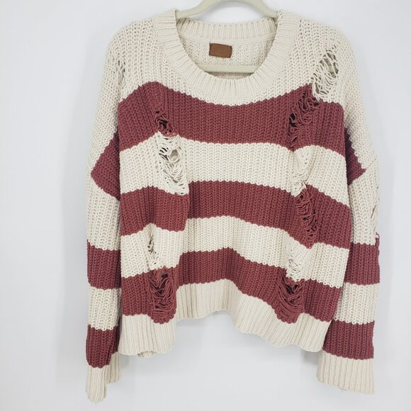 POL Distressed Chenille Pullover Sweater M Oversized Fit Chunky Knit Cream - Picture 1 of 7
